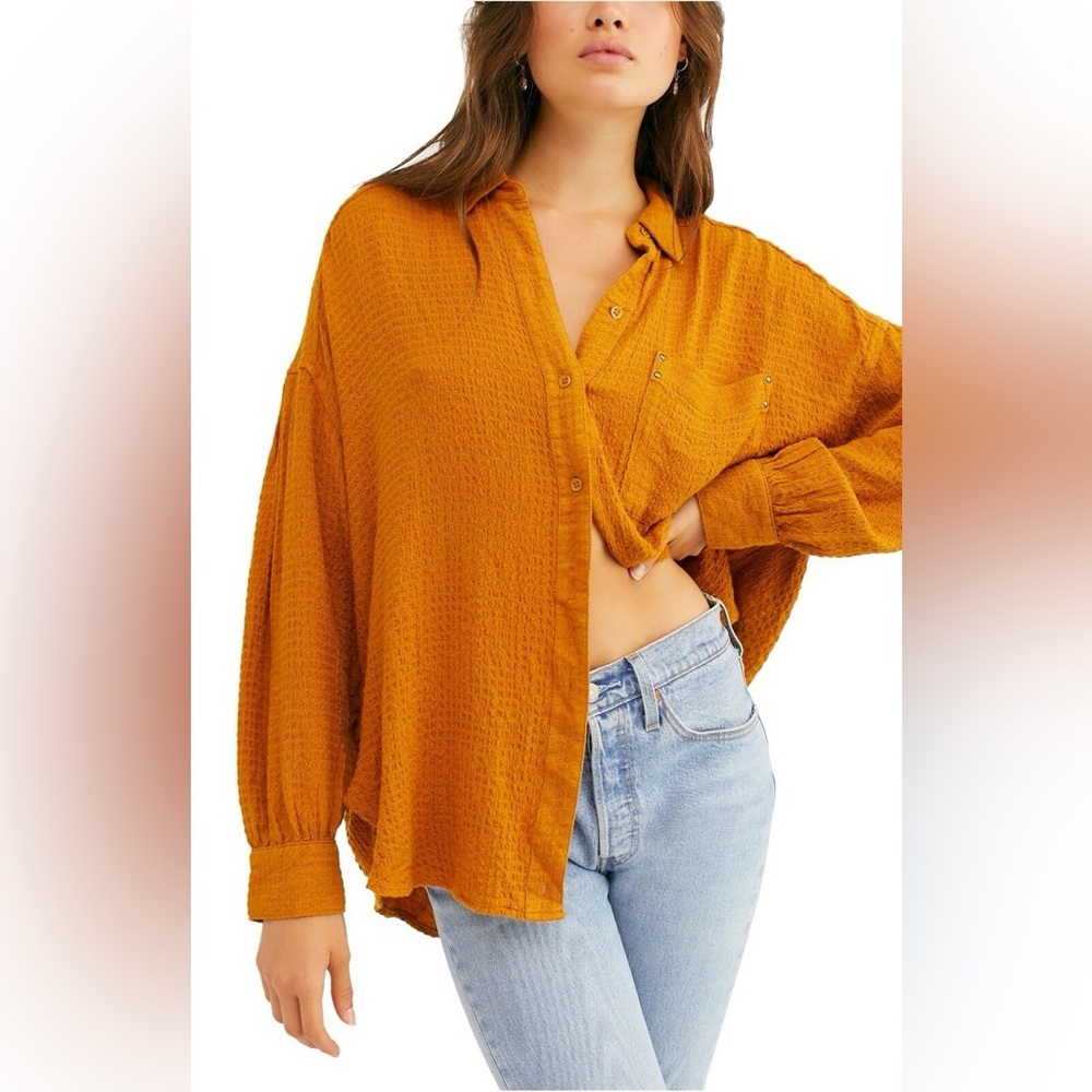 We‎ The Free Hidden Valley Blouson Sleeve Solid Shirt size small